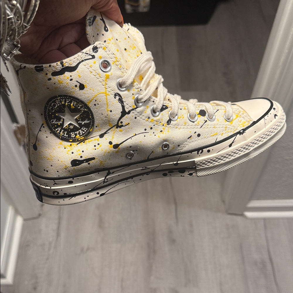 Converse Men’s/Women’s High-Tops - White with Yellow Splatter